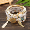 Multi-layer Wooden Bead Beaded Bracelet Elastic - B1038 White - electronic accessories