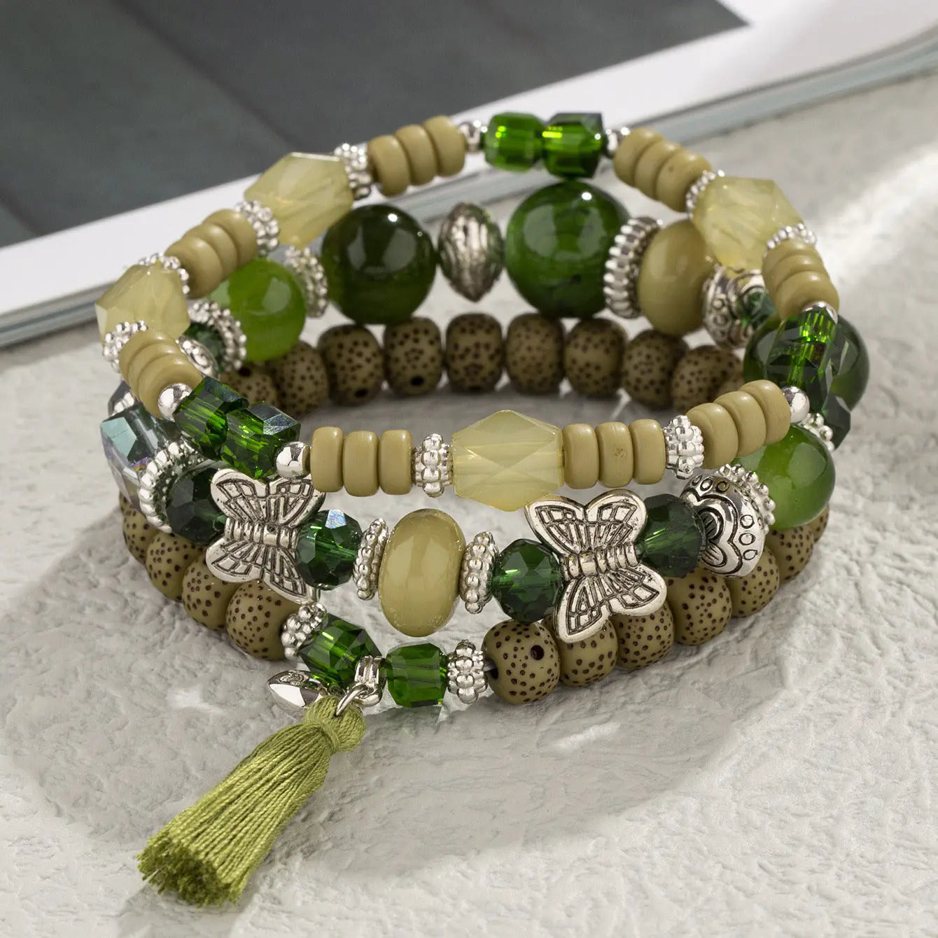 Multi-layer Wooden Bead Beaded Bracelet Elastic - B104 Army Green - electronic accessories