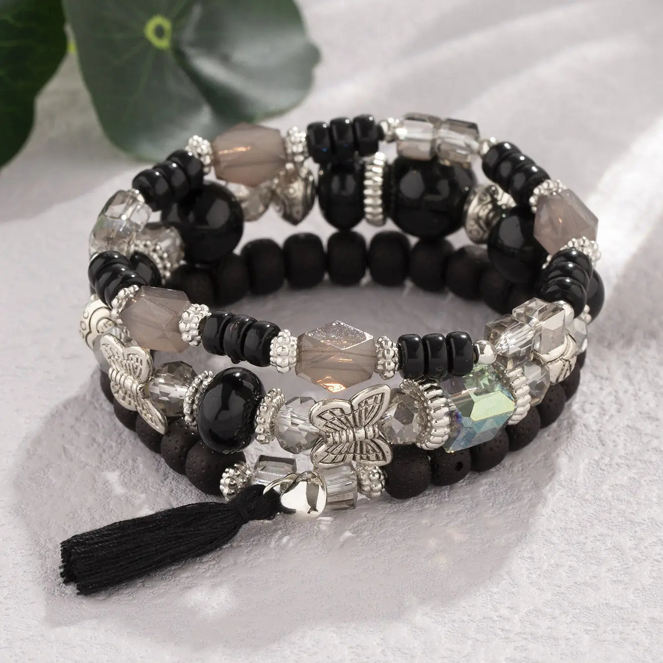 Multi-layer Wooden Bead Beaded Bracelet Elastic - B104 Black - electronic accessories