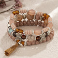 Multi-layer Wooden Bead Beaded Bracelet Elastic - B104 Coffee - electronic accessories