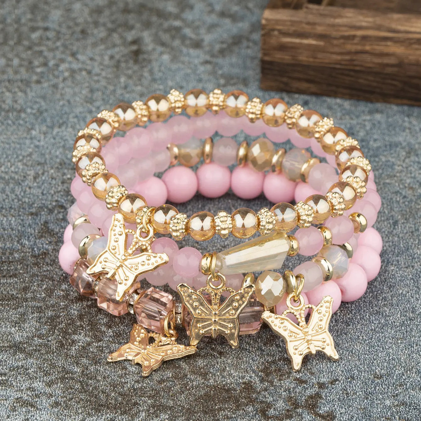 Multi-layer Wooden Bead Beaded Bracelet Elastic - B138 Pink - electronic accessories