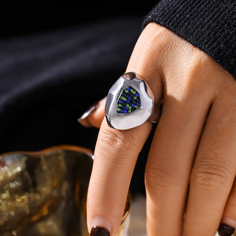 Multilateral Cut Colorful Crystals Ring - electronic accessories