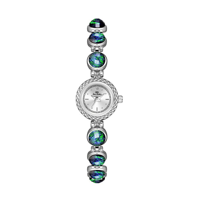 National Style Mid-ancient Light Luxury Malachite Bracelet Watch - Silver - electronic accessories