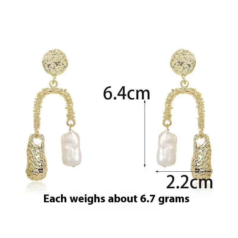 Natural Baroque Pearl Earrings Women’s Elegant U-shaped - Gold - electronic accessories