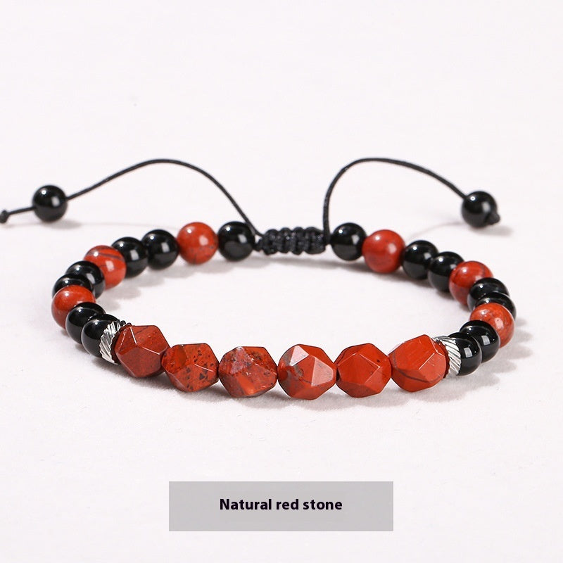 Natural Crystal Diamond Rhombus Bead Woven Bracelet - Redstone / 8and6mm - electronic accessories