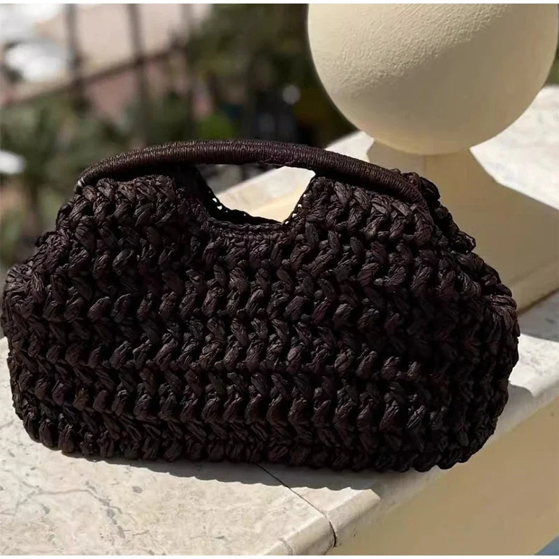 Natural Fiber Snap Clutch Bag
