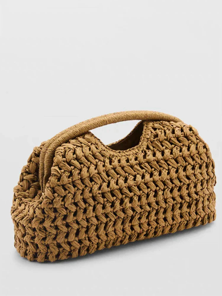 Natural Fiber Snap Clutch Bag