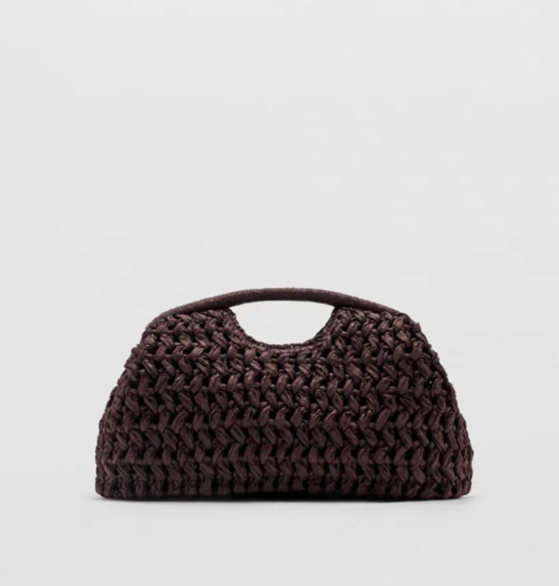 Natural Fiber Snap Clutch Bag - A-Coffee