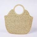 Natural Fiber Snap Clutch Bag - C-Beige White