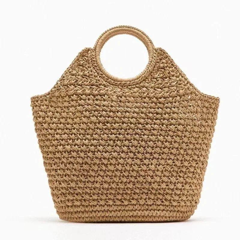 Natural Fiber Snap Clutch Bag - C-Khaki