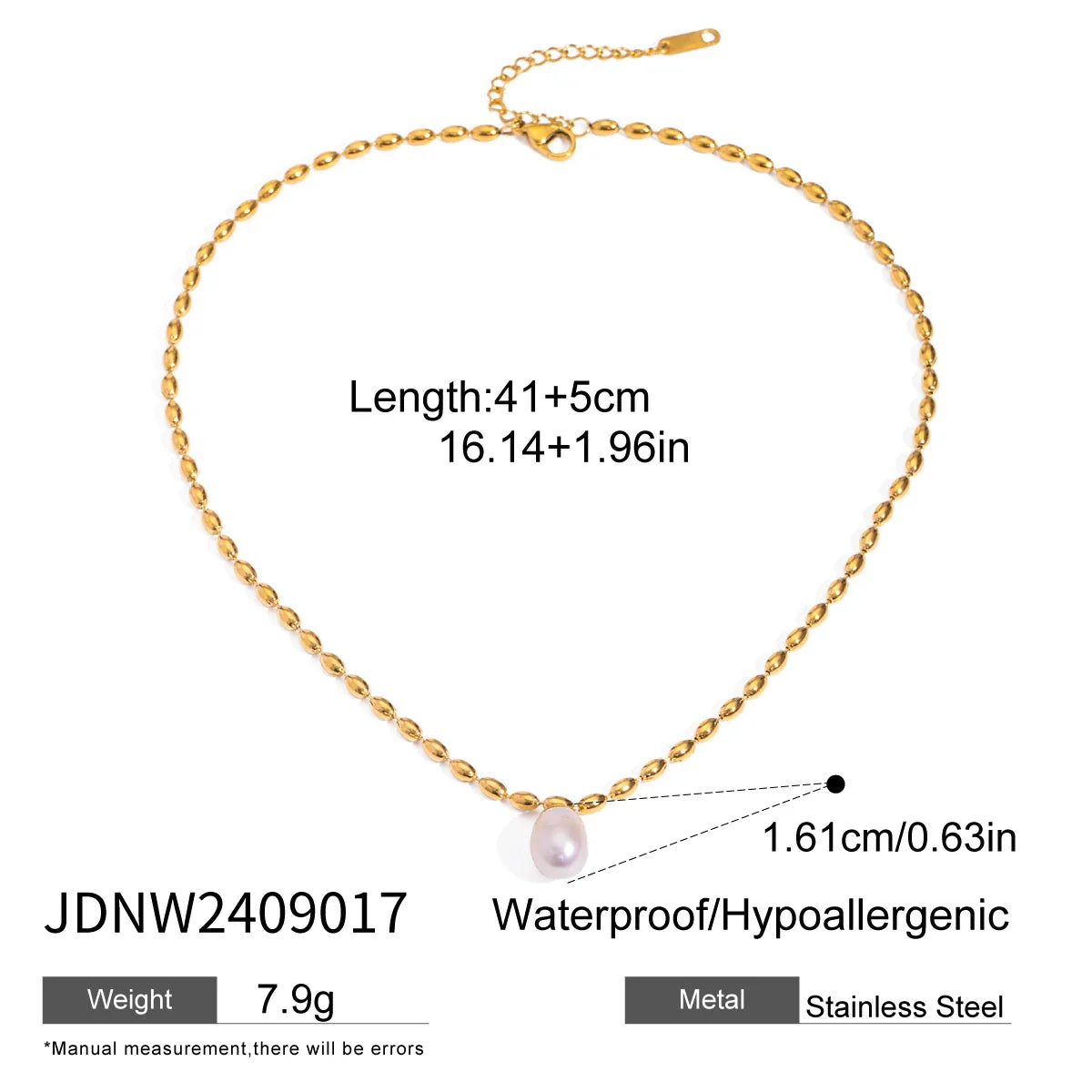 Natural Freshwater Pearl Pendant Stainless Steel Necklace - JDNW2409017