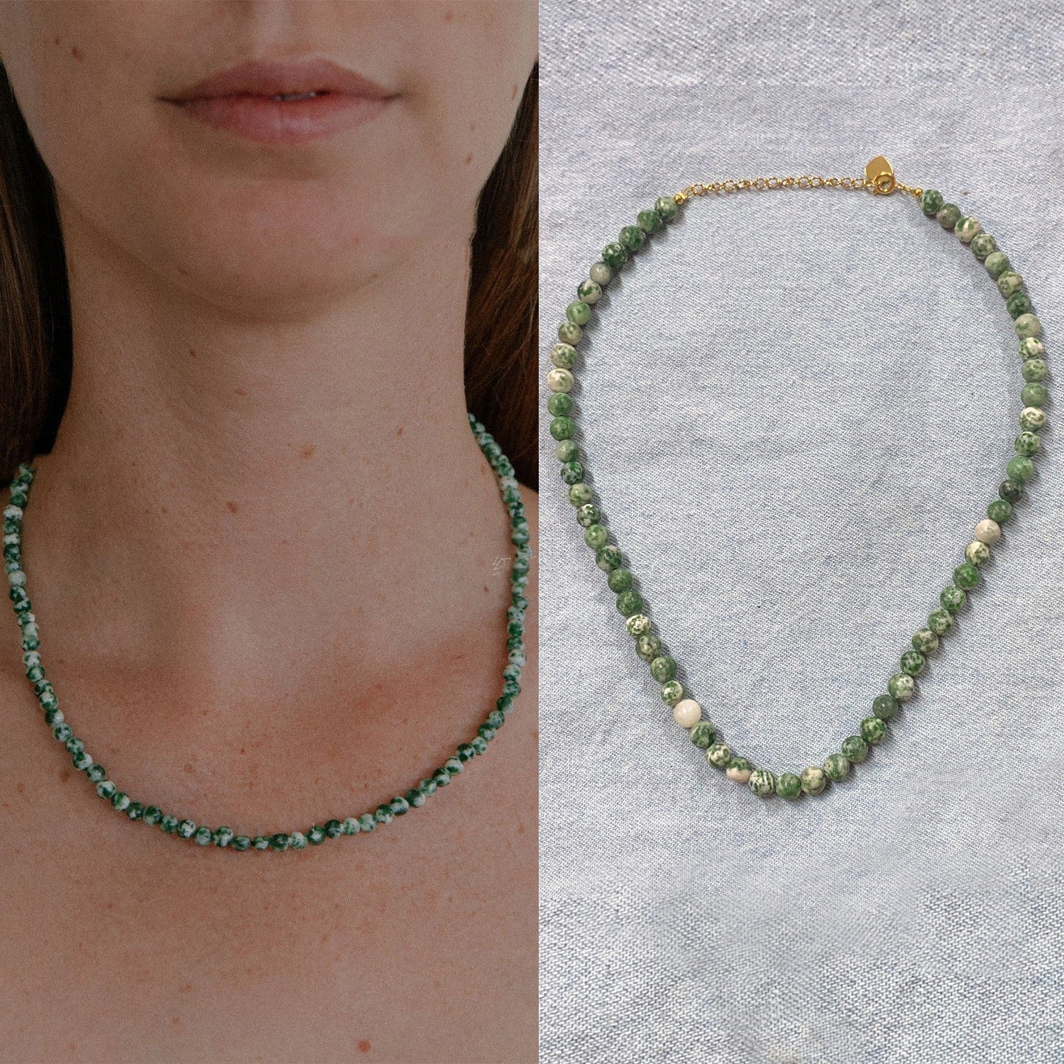 Natural Turquoise Beaded Necklace - Round Beads / Free Size - electronic accessories