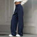 Navy Blue Striped Wide Leg Pants For Women