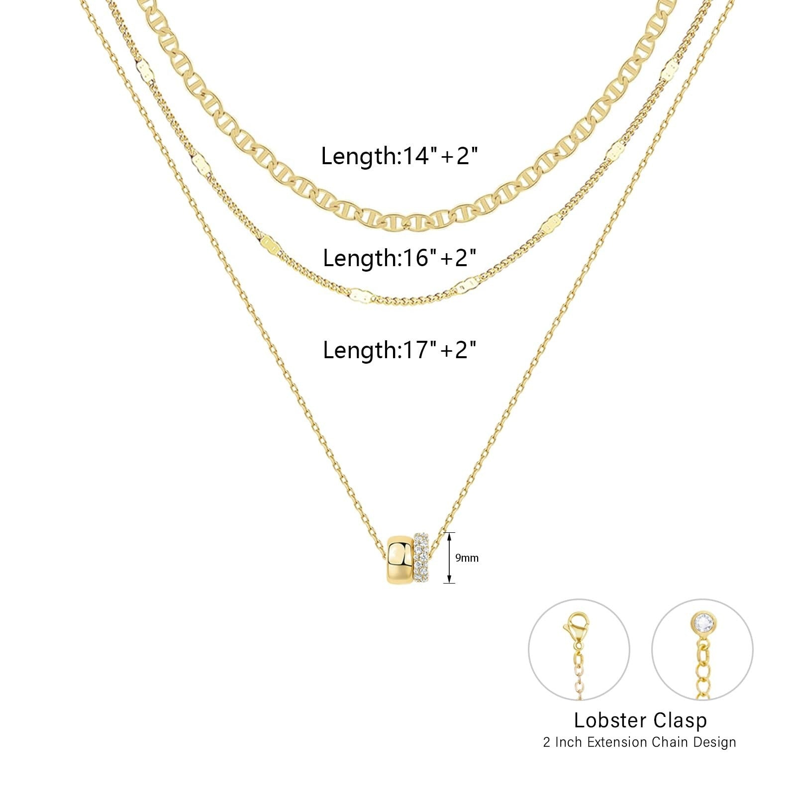 Necklace Zircon-laid Suit Women - Golden 3 Pairspack / 14k - electronic accessories