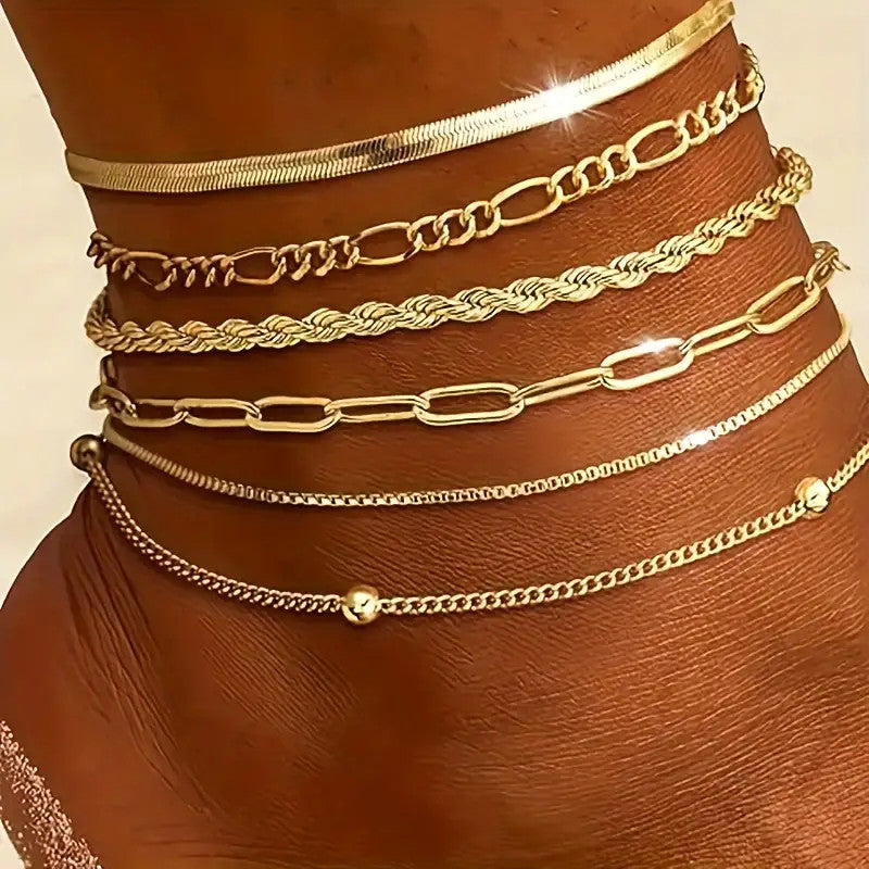 New 6-piece Anklet Personality Chain Like Flat Snake - Xc044 Gold - electronic accessories
