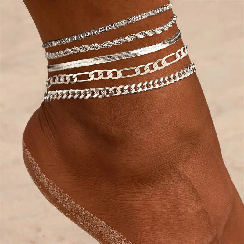 New 6-piece Anklet Personality Chain Like Flat Snake - Xc047 Silver - electronic accessories