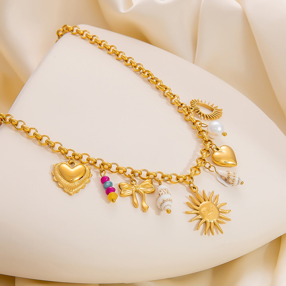 New Stainless Steel 18K Gold Sun Shell Pendant Necklace - electronic accessories