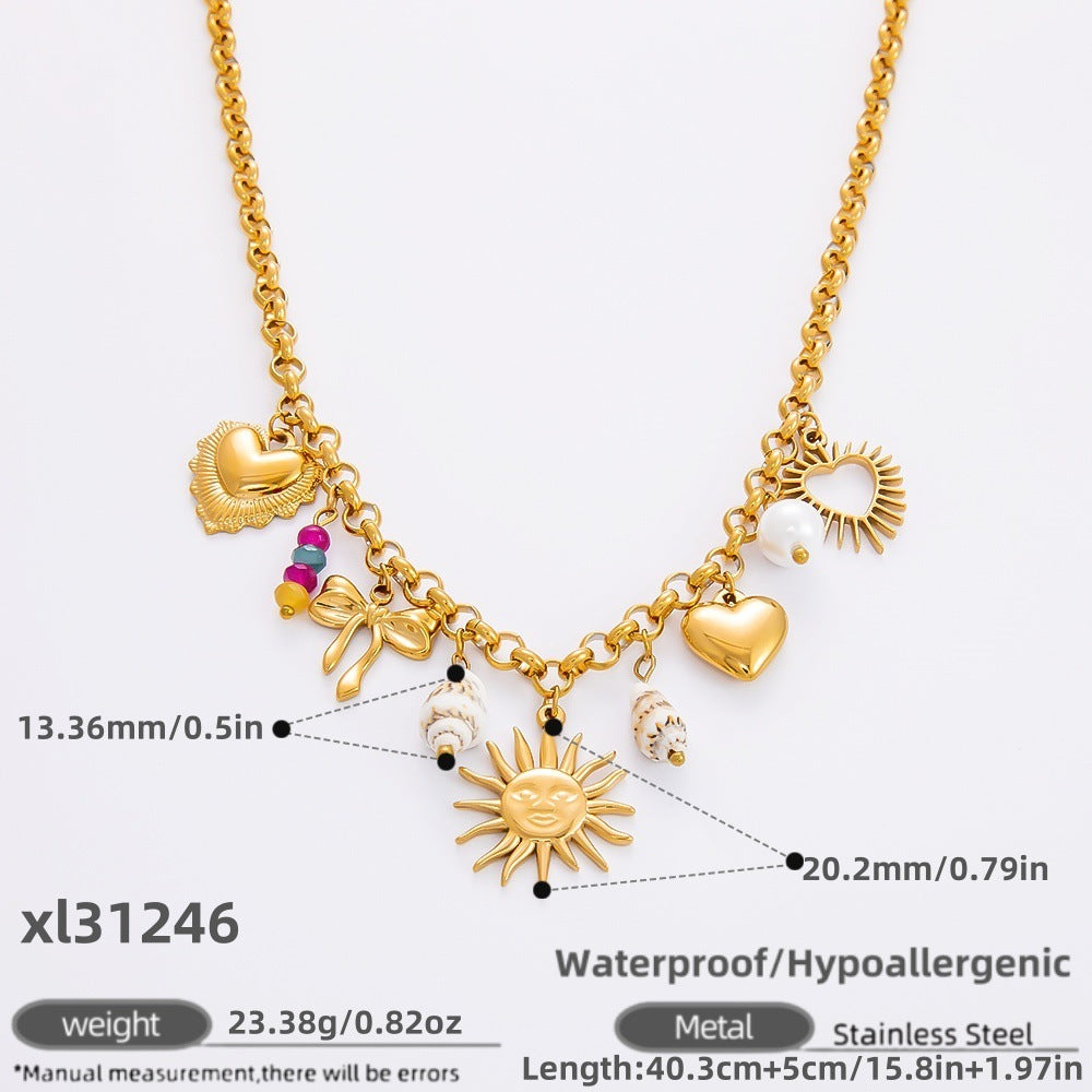 New Stainless Steel 18K Gold Sun Shell Pendant Necklace - XL3124 / Real - electronic accessories