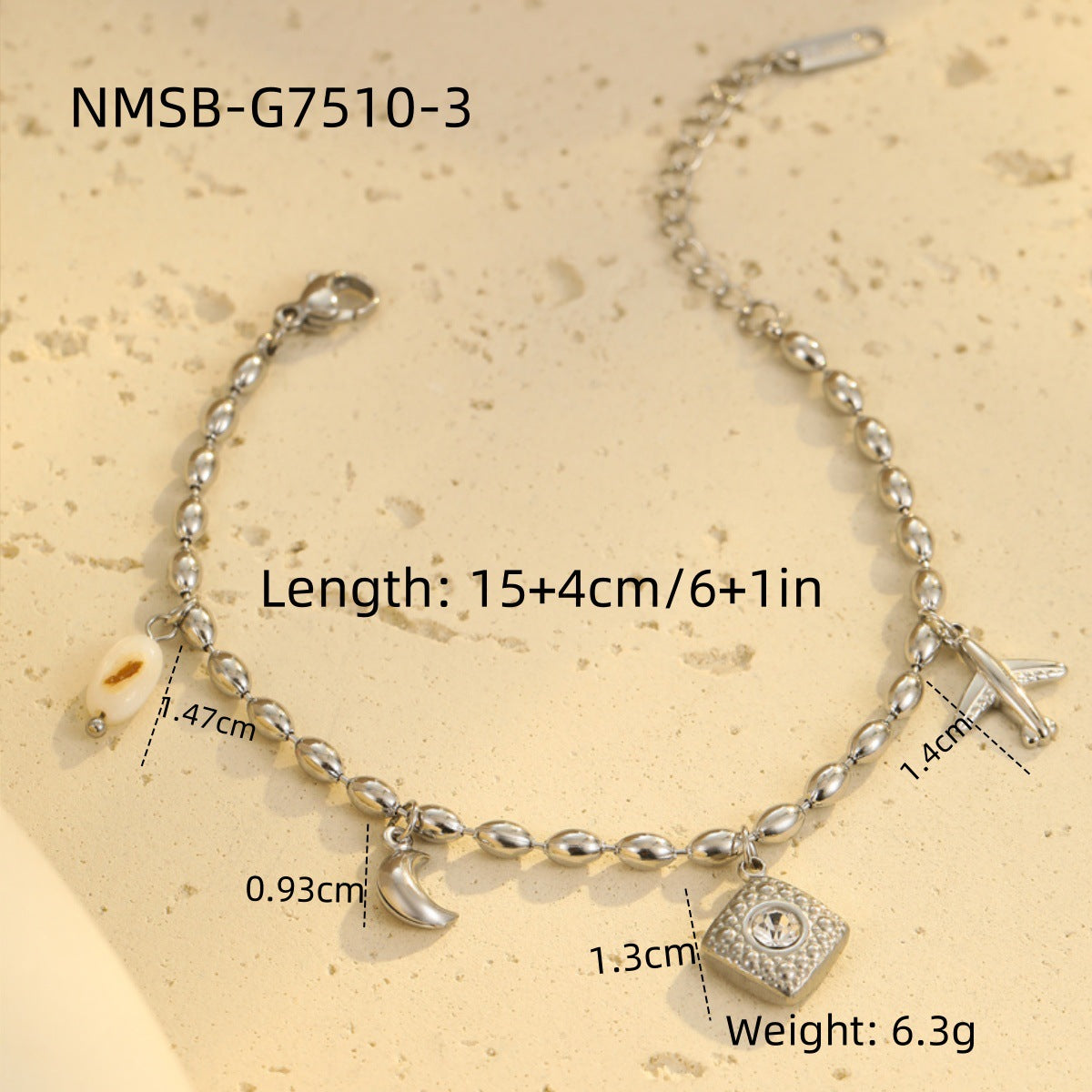 Niche Design Beaded Ocean Style Bracelet Stainless Steel - NMSBG75103 / 18K - electronic accessories