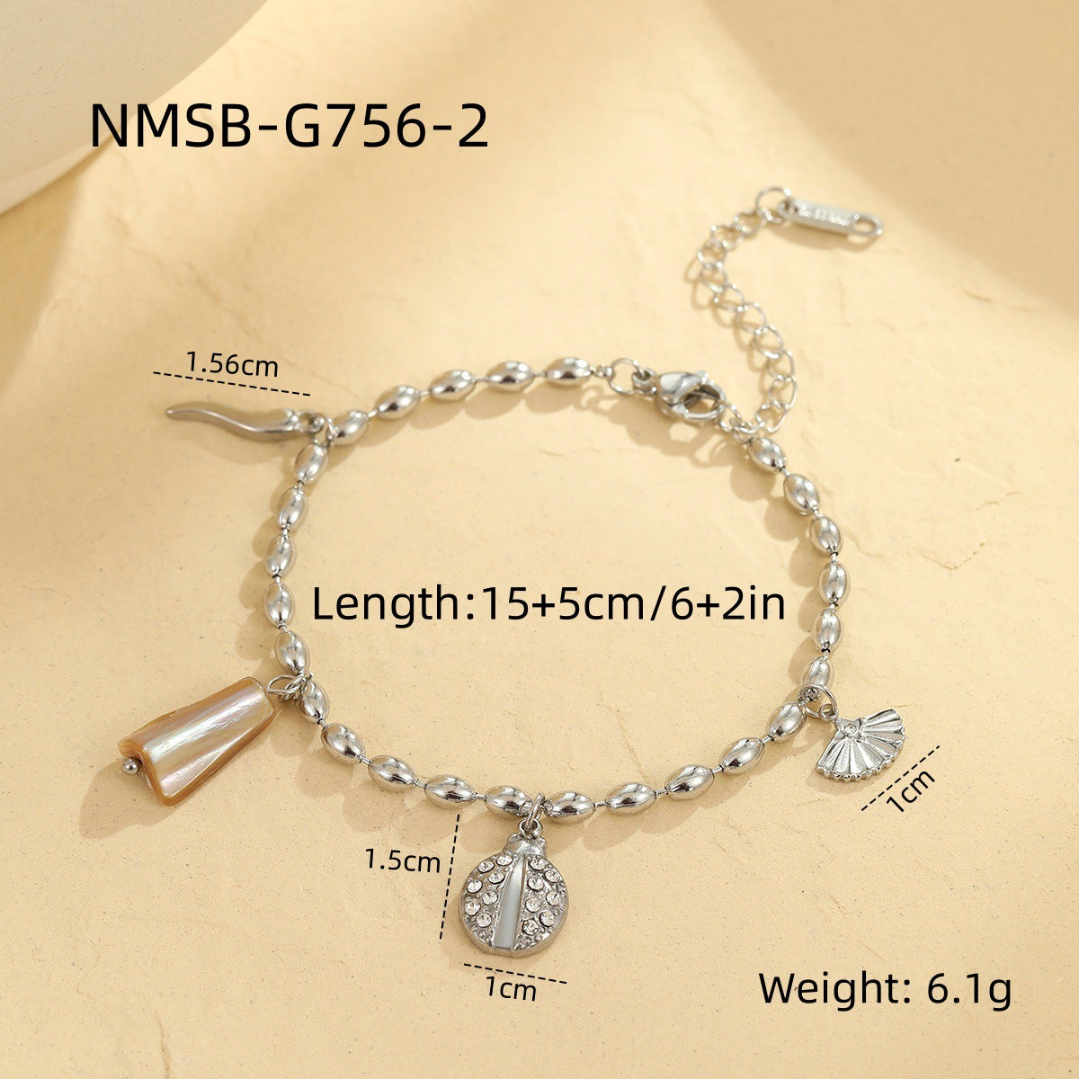 Niche Design Beaded Ocean Style Bracelet Stainless Steel - NMSBG7562 / 18K - electronic accessories