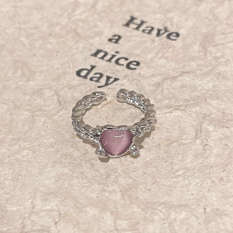 Niche High Sense Opal Love Heart-shaped Ring - J911 Silver - electronic accessories