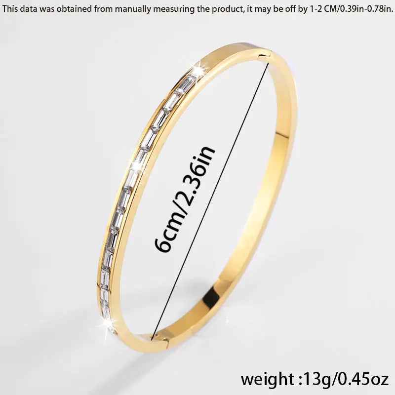 Non-fading Diamond-embedded Stainless Steel Bracelet For Women - Gold 4mm - electronic accessories