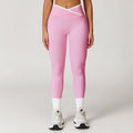 Nude Feel Skinny Yoga Pants Cross High Waist Contrast Color Women - Cherry Blossom Powder / L - Other