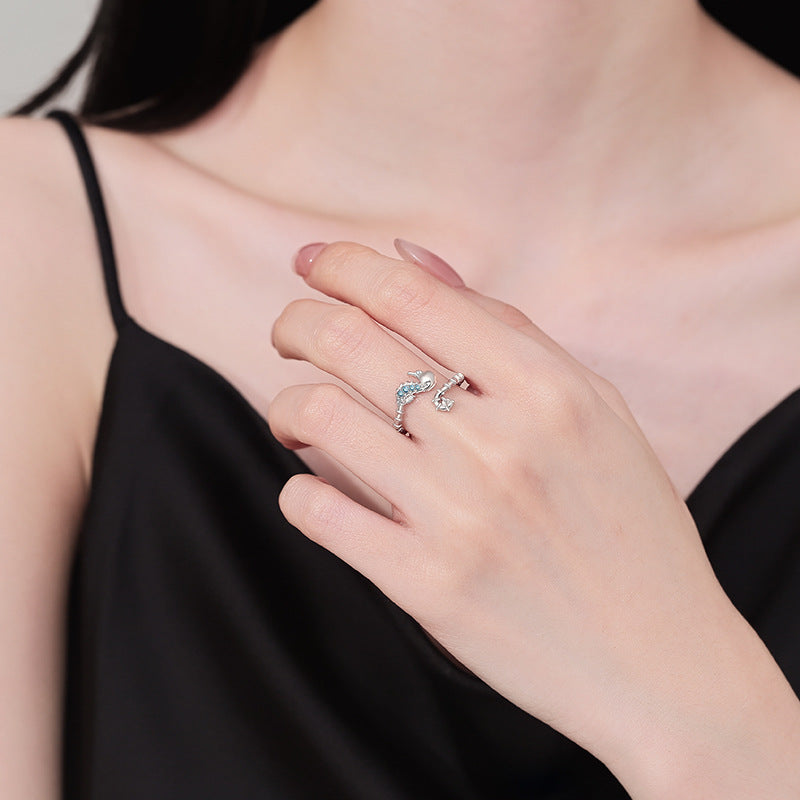 Ocean Seahorse Open Ring Female Inlaid With Green Zirconium - electronic accessories