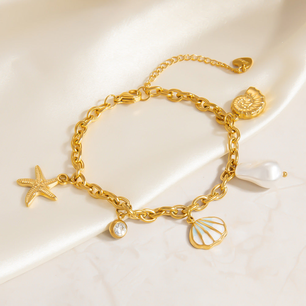 Ocean Style Shell Pendant 18K Gold Titanium Steel Bracelets - SL41351 - electronic accessories