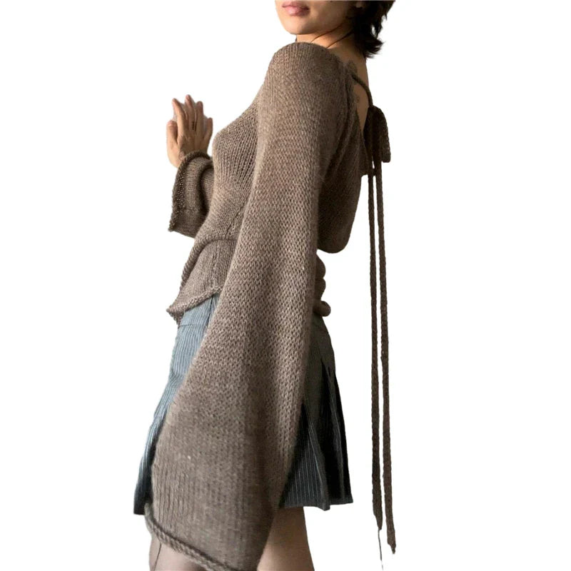 Off Shoulder Long Sleeve Pullover Knitted Top