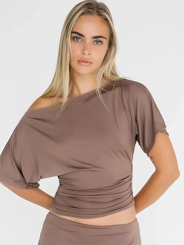 Off Shoulder Ruched Crop Top Women