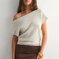 Off Shoulder Short Sleeve Knit T-Shirt Women - A / M