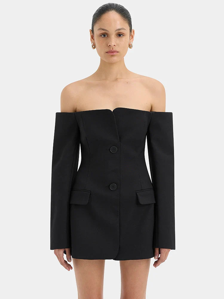 Off-shoulder Strapless Blazer Dress For Women - Black / S