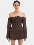 Off-shoulder Strapless Blazer Dress For Women - Brown / S