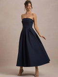 Off-shoulder Strapless Midi Dress Women - Navy Blue / S