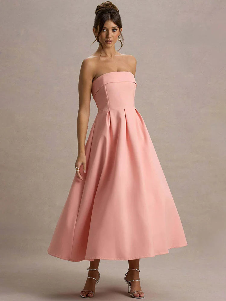 Off-shoulder Strapless Midi Dress Women - Pink / M