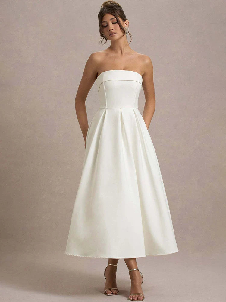 Off-shoulder Strapless Midi Dress Women - White / M