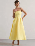 Off-shoulder Strapless Midi Dress Women - Yellow / M