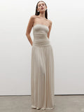 Off-shoulder Strapless Pleated Maxi Dress Women