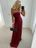 Off-shoulder Strapless Pleated Maxi Dress Women