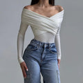 Off Shoulder Women’s Bodysuits Fashion Crossed Folds Skinny - Other