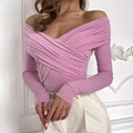 Off Shoulder Women’s Bodysuits Fashion Crossed Folds Skinny - S / Pink - Other