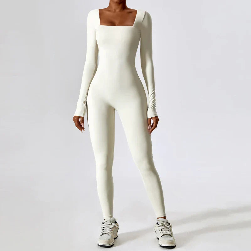 Off White quick dry running jumpsuit for yoga wear