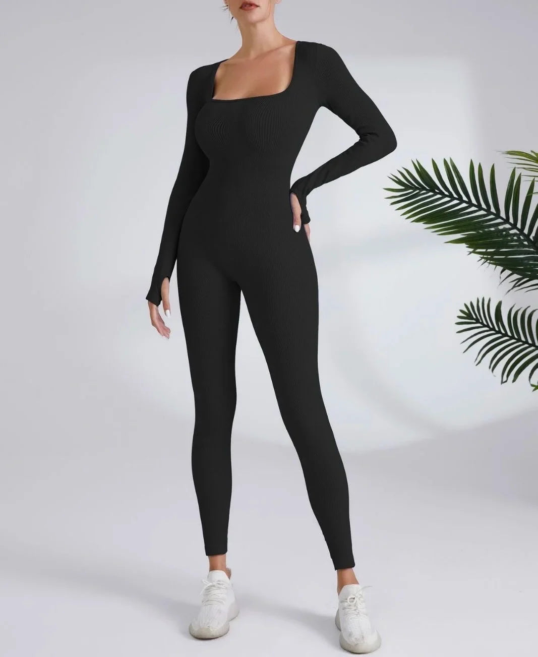 Off-White Square Neck Jumpsuit for Dry Running Fitness and Running Fitness Sports