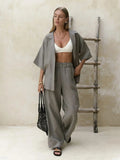 Olive green linen sleeved pants set with white bralette