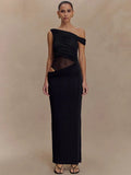 One Shoulder Slinky Maxi Dress Women - black / S