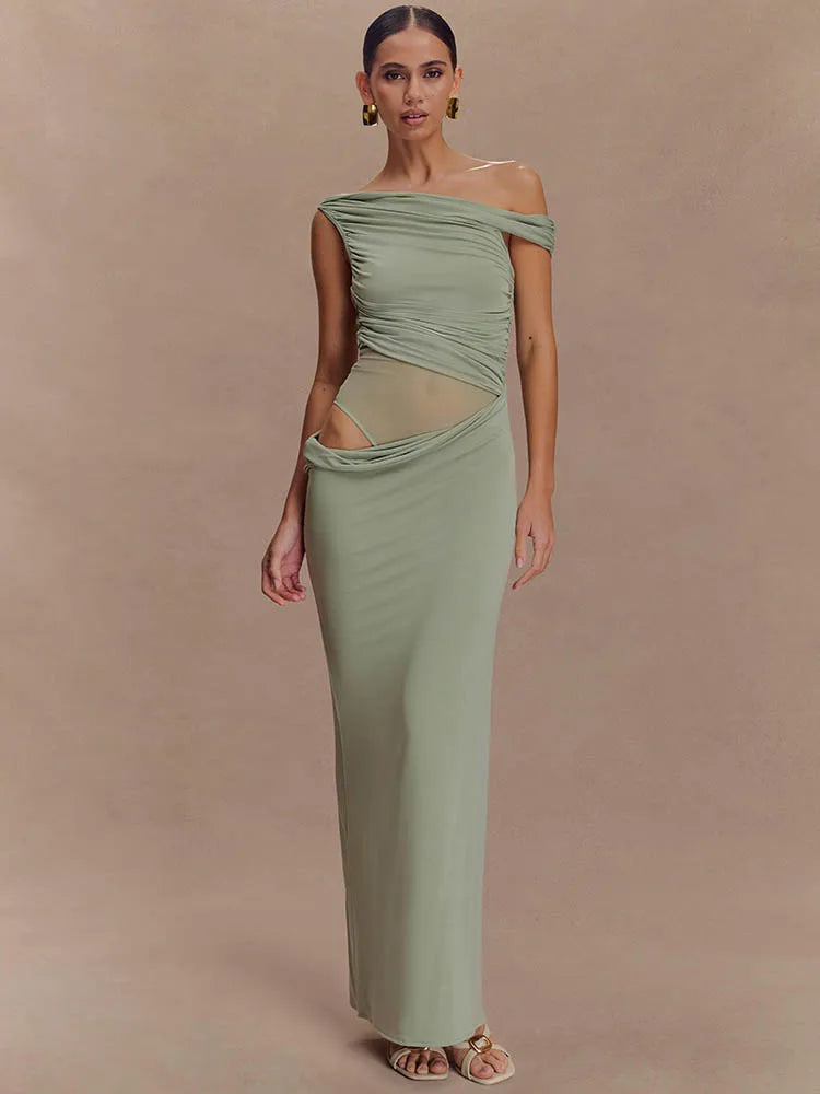 One Shoulder Slinky Maxi Dress Women - green / S
