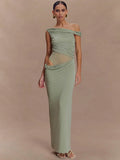 One Shoulder Slinky Maxi Dress Women - green / S
