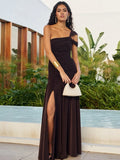 One Shoulder Split Maxi Dress Women Gown