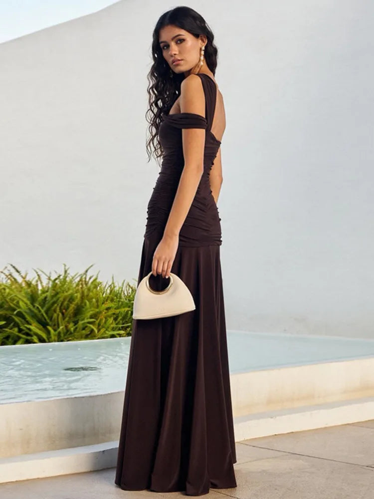 One Shoulder Split Maxi Dress Women Gown